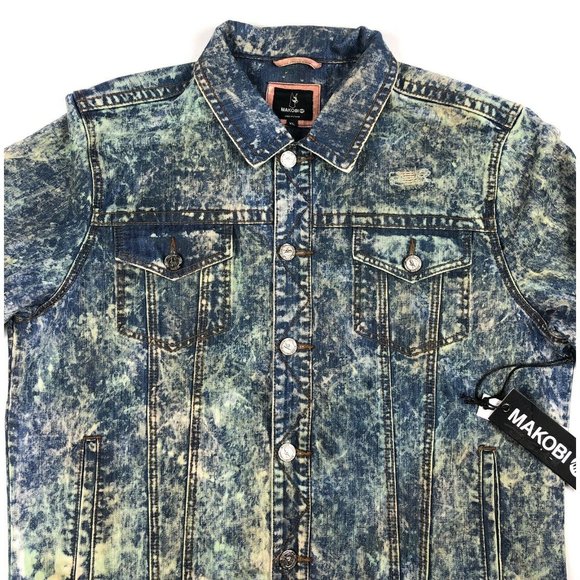 Makobi Acid Wash Mint Distressed Denim Jean Jacket - Picture 3 of 9